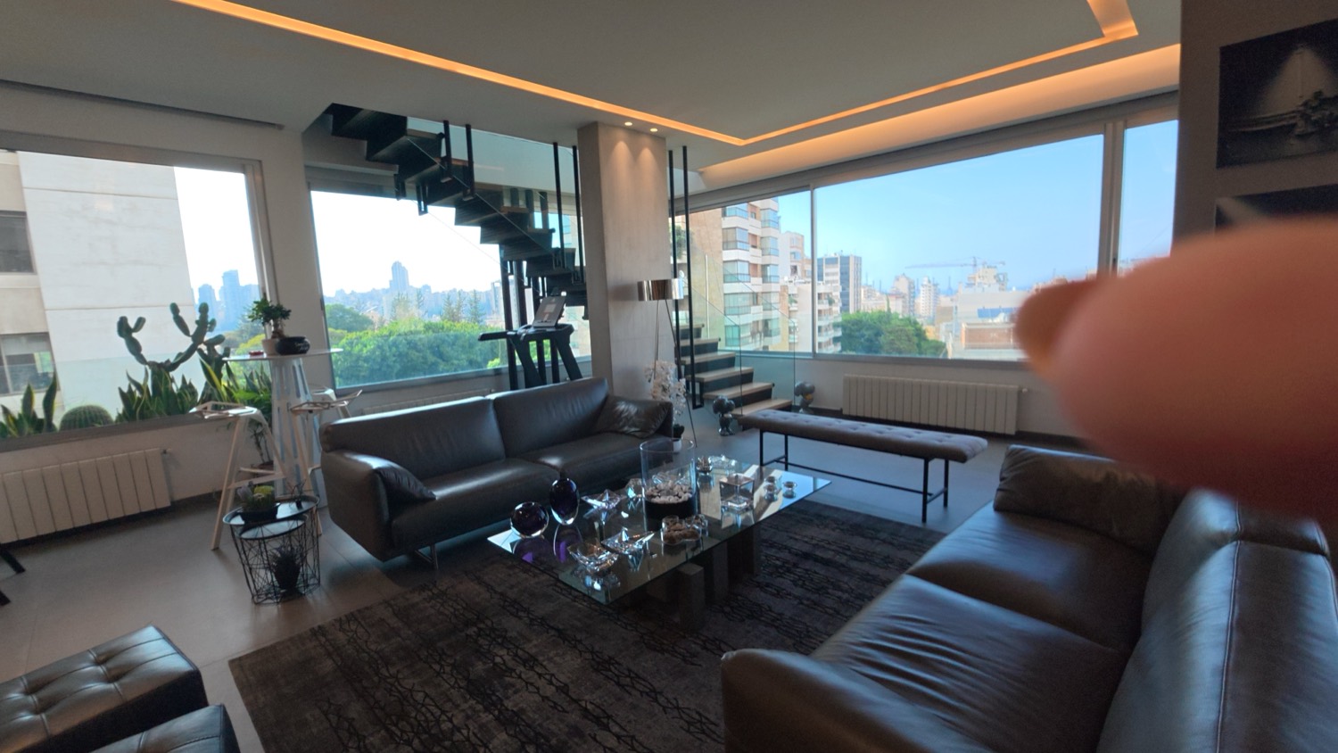 The lounge and its glazed corner