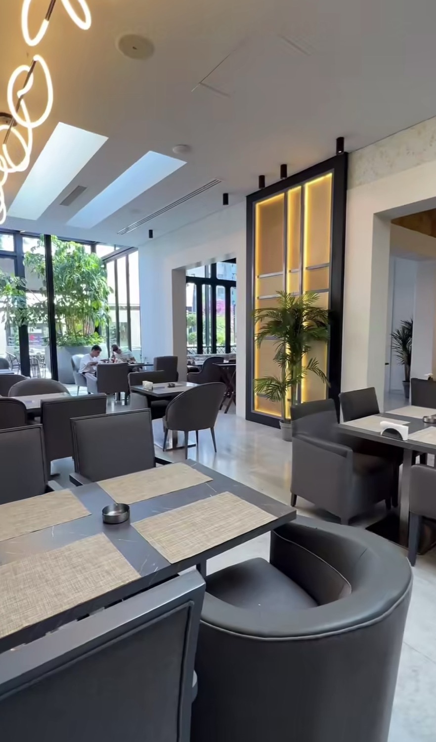 The lounge beneath the skylights