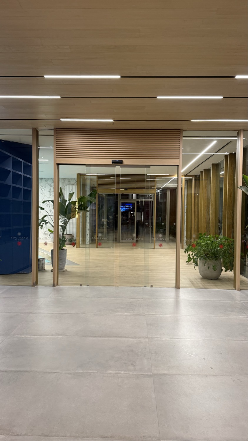 Glazed doors across the lobby