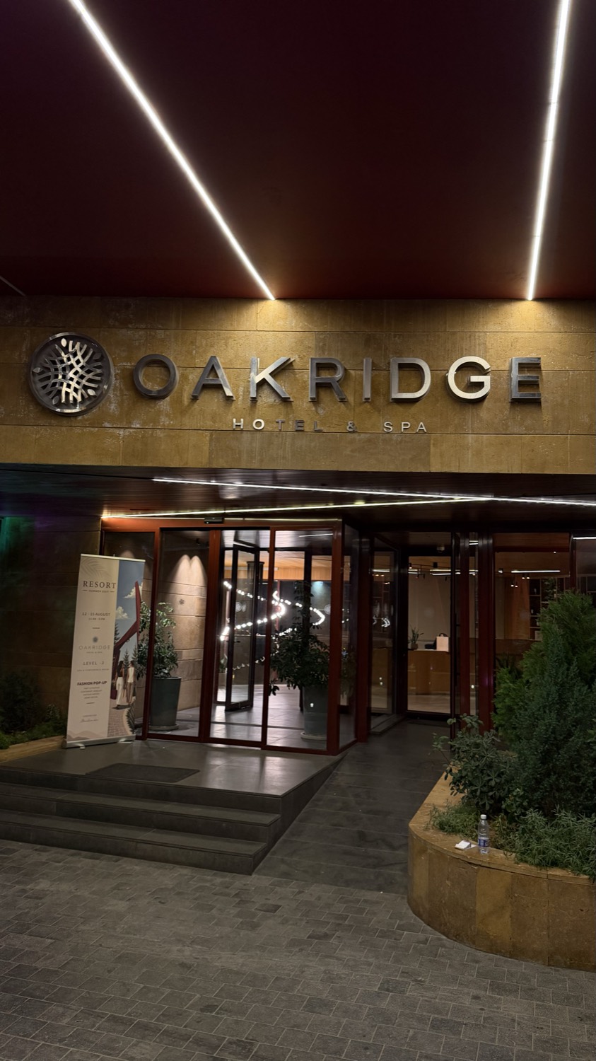 The hotel entrance beneath its sign
